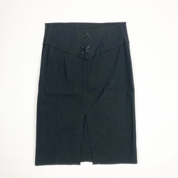 Express High Waisted Stretch Midi Pencil Skirt. Corseted Waist. Black. Size 6 - Picture 1 of 13
